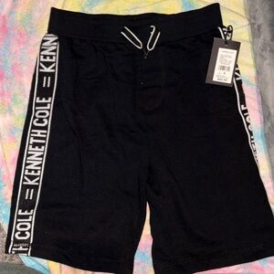 Kenneth Cole Black Knit Logo-Trim Drawstring Shorts